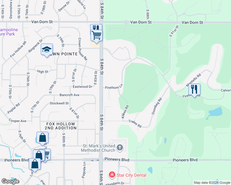 map of restaurants, bars, coffee shops, grocery stores, and more near 3280 South 84th Street in Lincoln