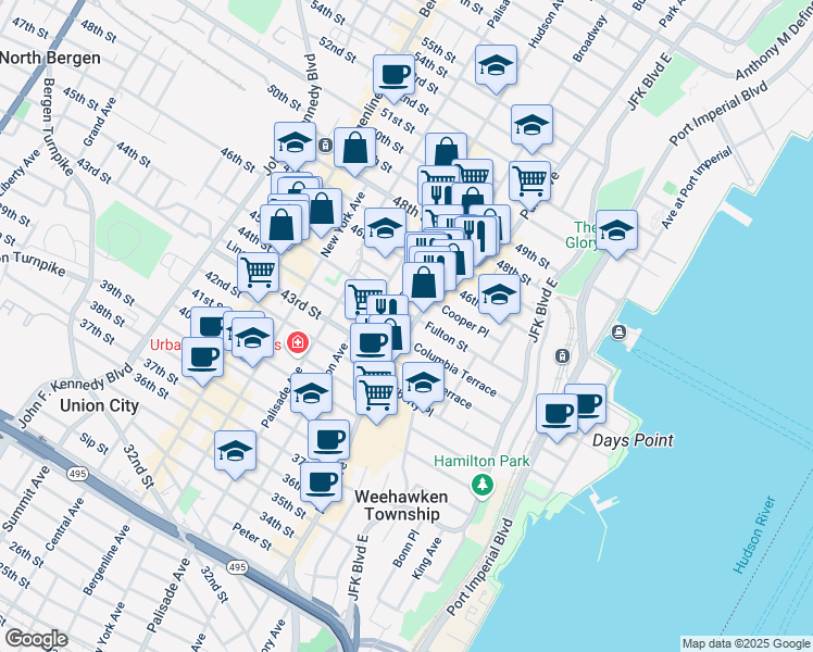 map of restaurants, bars, coffee shops, grocery stores, and more near 4504 Brown Street in Union City