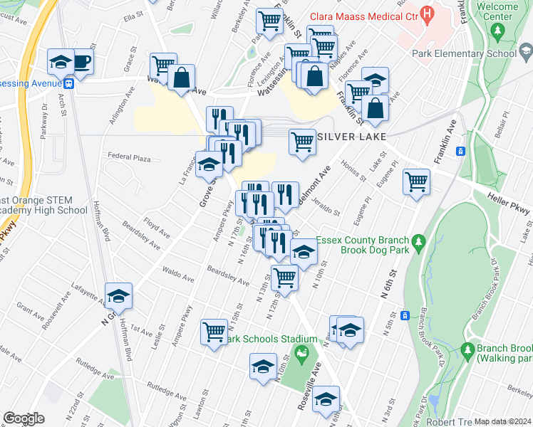 map of restaurants, bars, coffee shops, grocery stores, and more near 22 Edison Street in Bloomfield