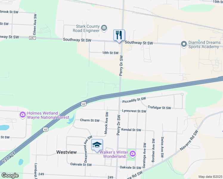 map of restaurants, bars, coffee shops, grocery stores, and more near 5129 21st Street Southwest in Canton