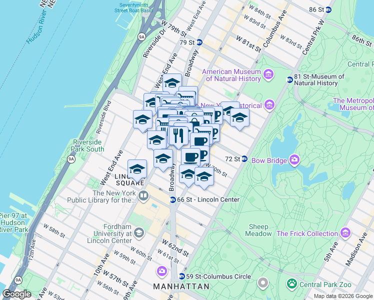 map of restaurants, bars, coffee shops, grocery stores, and more near in New York