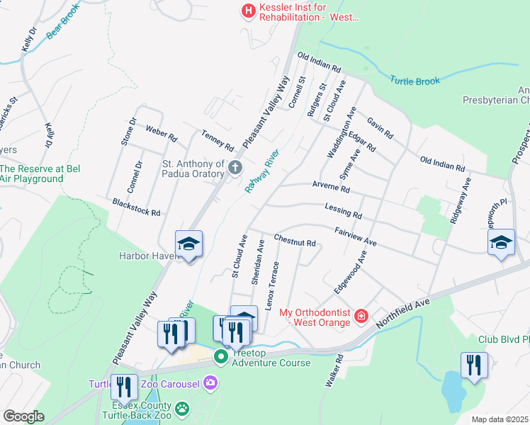 map of restaurants, bars, coffee shops, grocery stores, and more near 297-299 Saint Cloud Avenue in West Orange