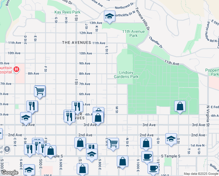 map of restaurants, bars, coffee shops, grocery stores, and more near 751 7th Avenue in Salt Lake City