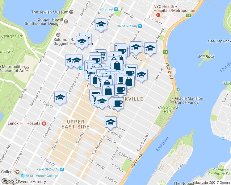 map of restaurants, bars, coffee shops, grocery stores, and more near in New York