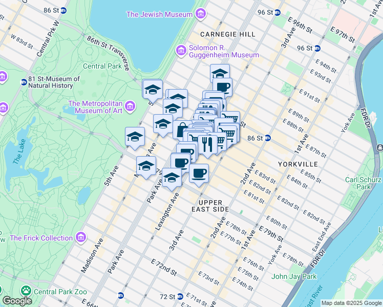 map of restaurants, bars, coffee shops, grocery stores, and more near in New York