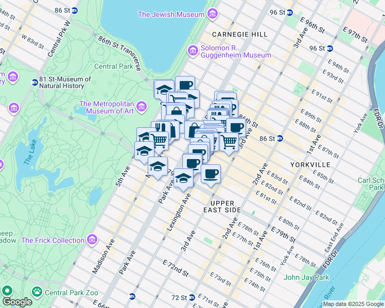 map of restaurants, bars, coffee shops, grocery stores, and more near in New York