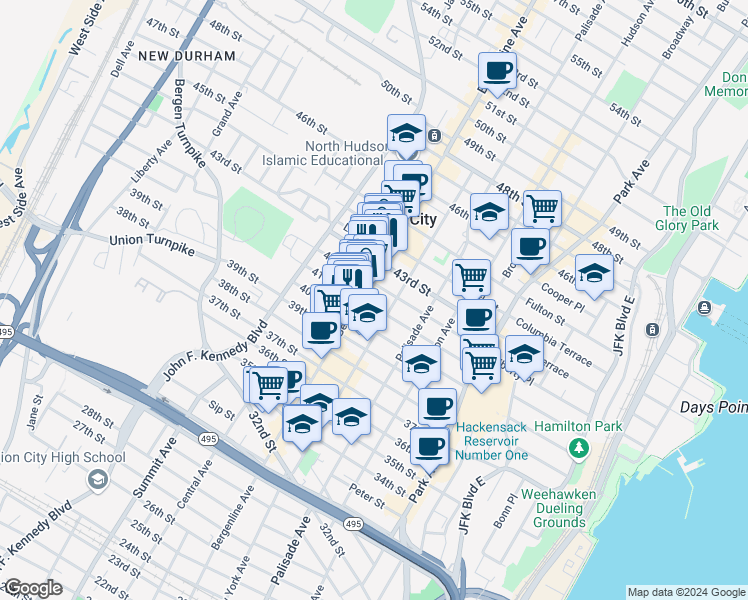 map of restaurants, bars, coffee shops, grocery stores, and more near in Union City