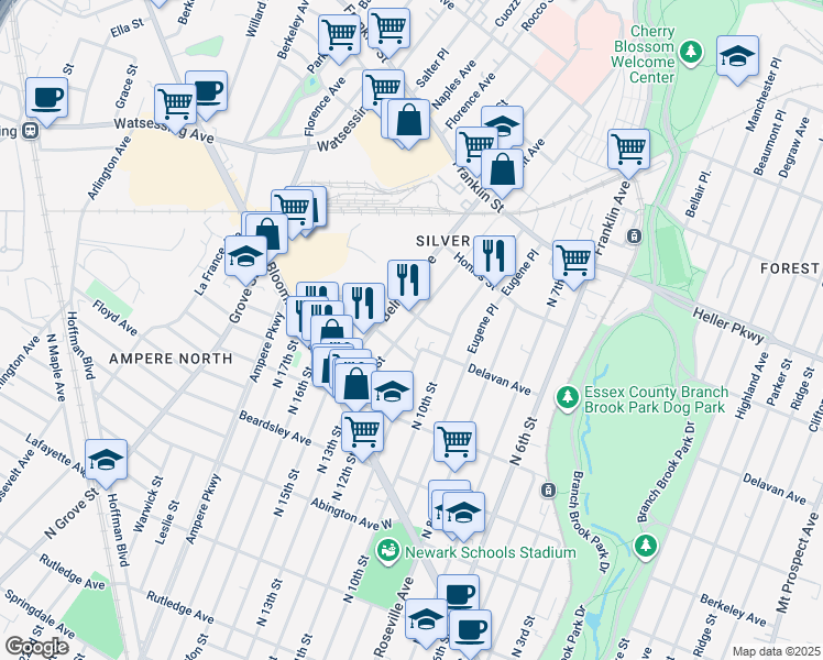 map of restaurants, bars, coffee shops, grocery stores, and more near 80 Belmont Avenue in Belleville
