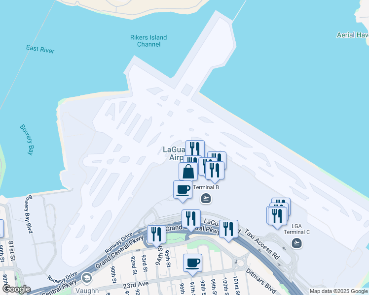 map of restaurants, bars, coffee shops, grocery stores, and more near in Queens