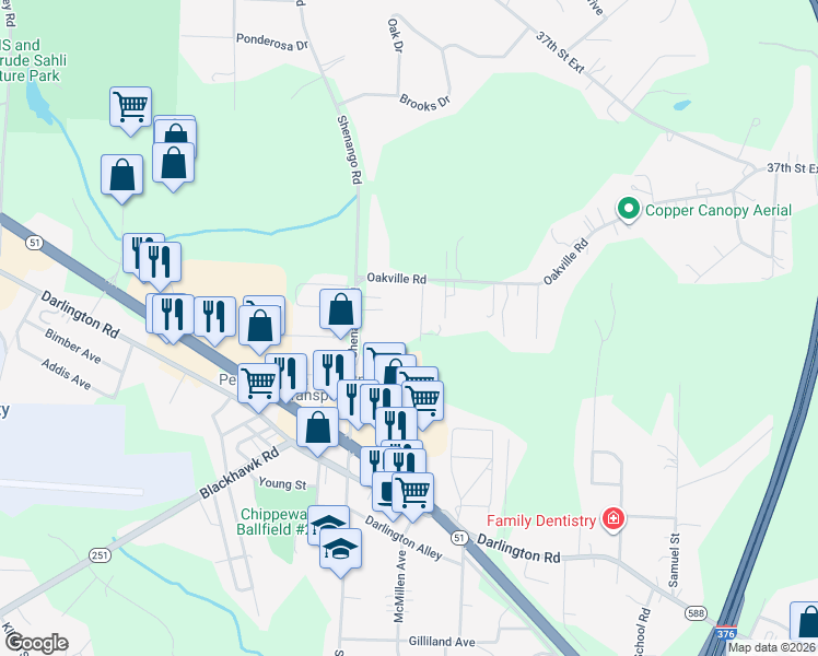 map of restaurants, bars, coffee shops, grocery stores, and more near 766 Shenango Road in Beaver Falls