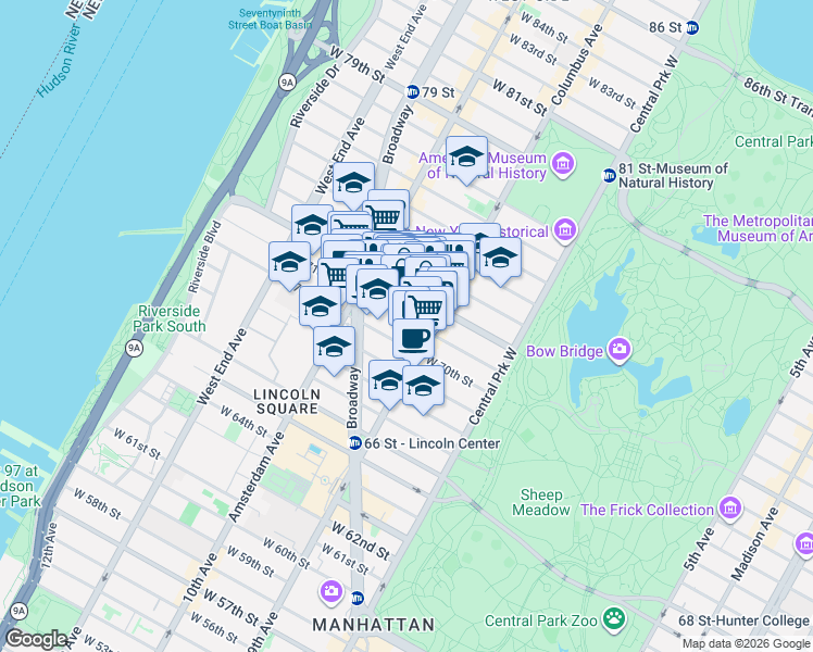 map of restaurants, bars, coffee shops, grocery stores, and more near in New York