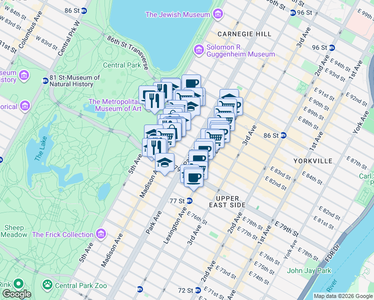 map of restaurants, bars, coffee shops, grocery stores, and more near in New York