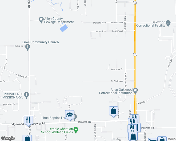 map of restaurants, bars, coffee shops, grocery stores, and more near 700 Saint Clair Avenue in Lima