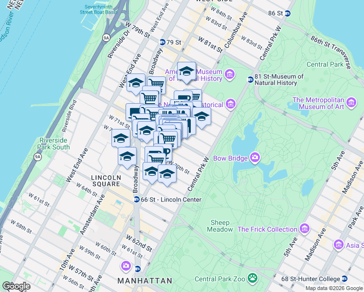 map of restaurants, bars, coffee shops, grocery stores, and more near in New York