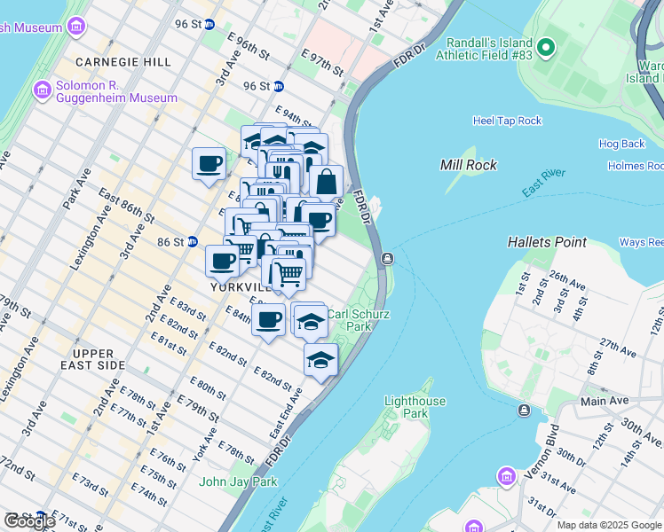 map of restaurants, bars, coffee shops, grocery stores, and more near in New York