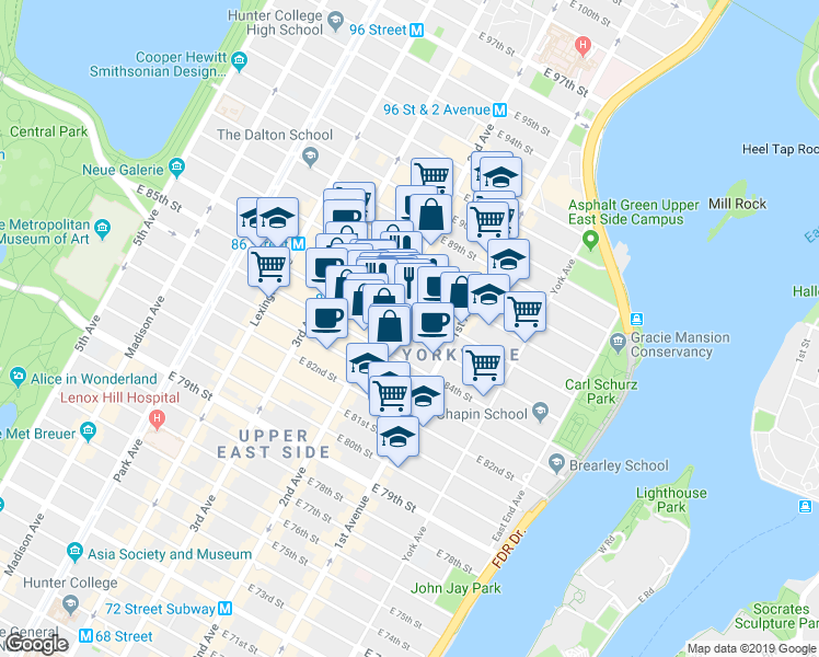 map of restaurants, bars, coffee shops, grocery stores, and more near in New York