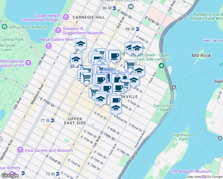 map of restaurants, bars, coffee shops, grocery stores, and more near in New York