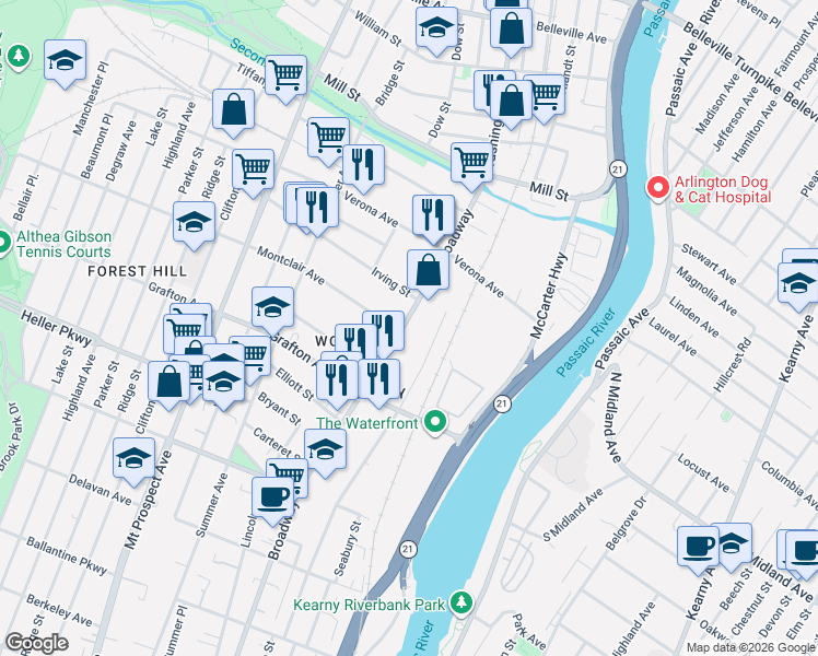 map of restaurants, bars, coffee shops, grocery stores, and more near 817 Broadway in Newark