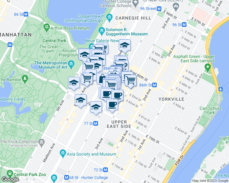 map of restaurants, bars, coffee shops, grocery stores, and more near in New York