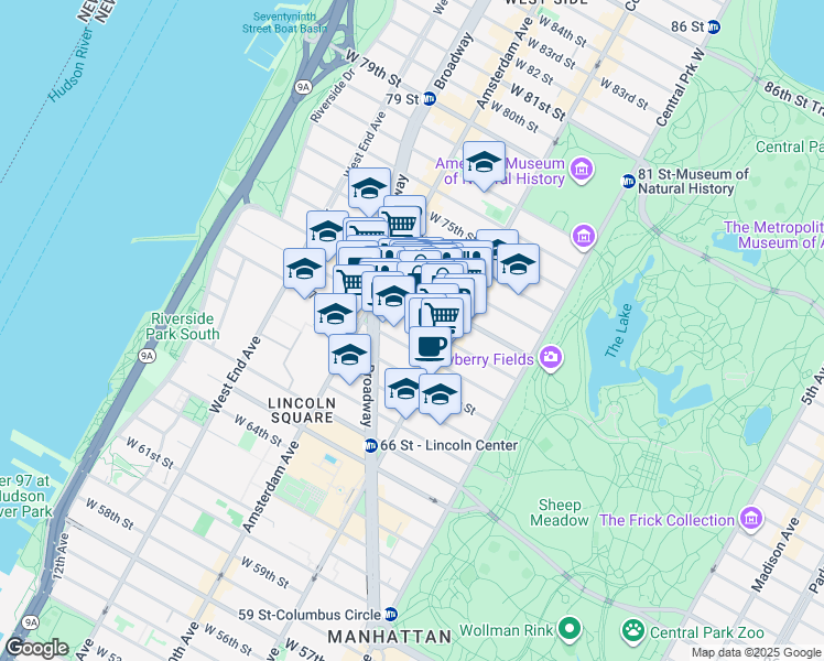 map of restaurants, bars, coffee shops, grocery stores, and more near in New York