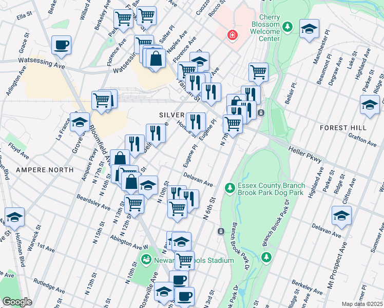 map of restaurants, bars, coffee shops, grocery stores, and more near 12 Lake Street in Belleville