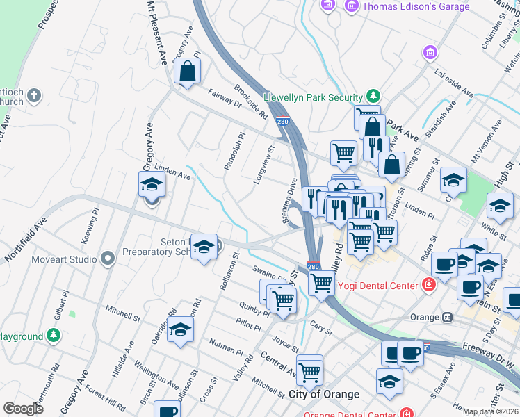 map of restaurants, bars, coffee shops, grocery stores, and more near 24 Hutton Avenue in West Orange