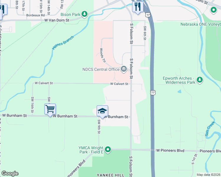 map of restaurants, bars, coffee shops, grocery stores, and more near 755 West Calvert Street in Lincoln