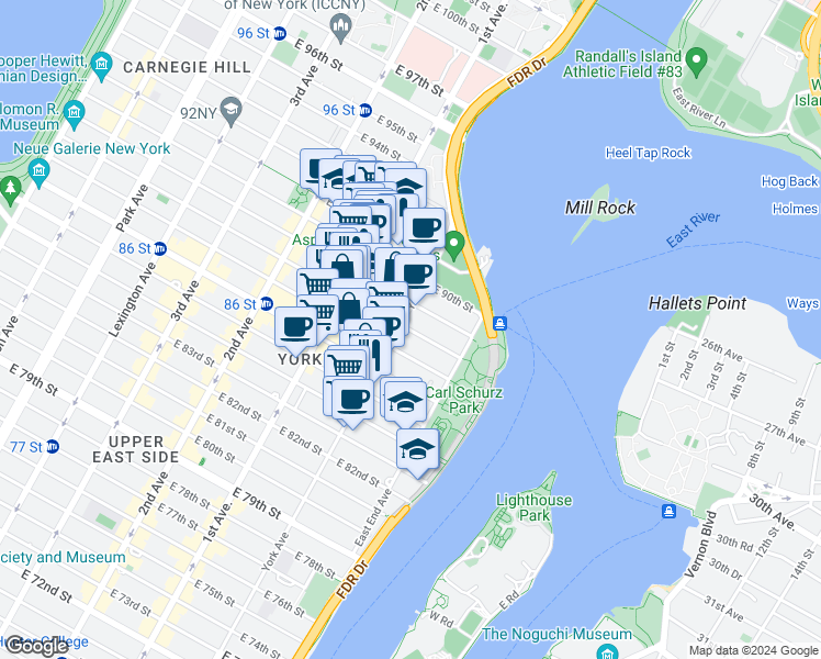 map of restaurants, bars, coffee shops, grocery stores, and more near in New York