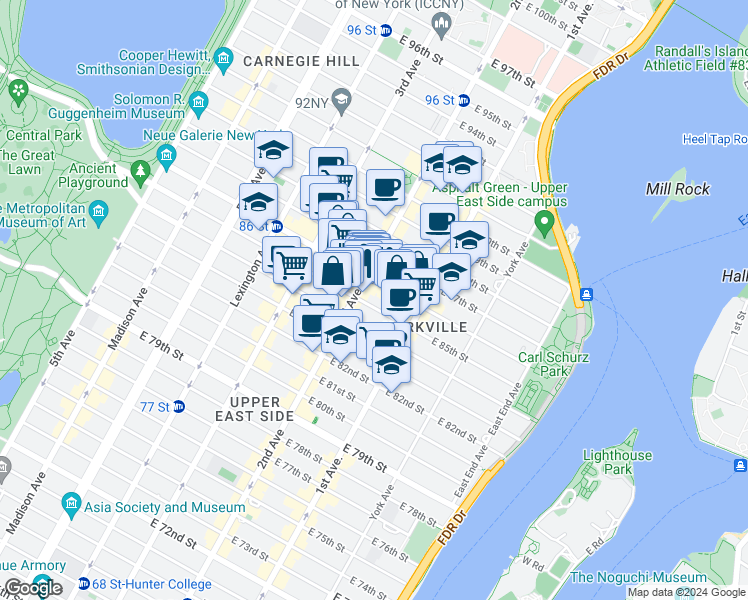 map of restaurants, bars, coffee shops, grocery stores, and more near in New York