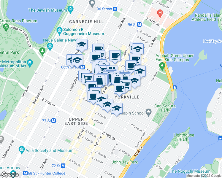 map of restaurants, bars, coffee shops, grocery stores, and more near in New York