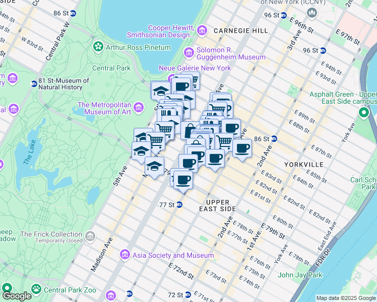 map of restaurants, bars, coffee shops, grocery stores, and more near in New York