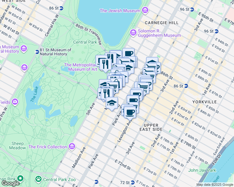 map of restaurants, bars, coffee shops, grocery stores, and more near in New York