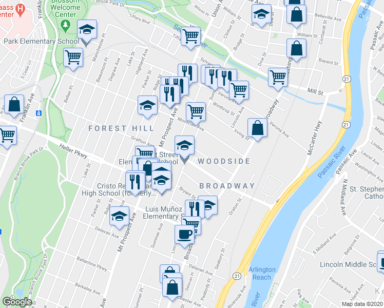 map of restaurants, bars, coffee shops, grocery stores, and more near 753 Summer Avenue in Newark