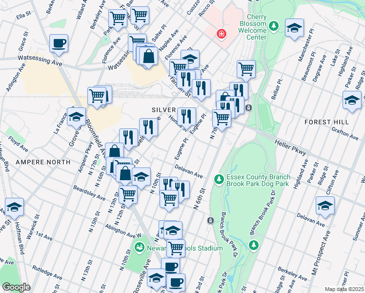 map of restaurants, bars, coffee shops, grocery stores, and more near 12 Lake Street in Belleville