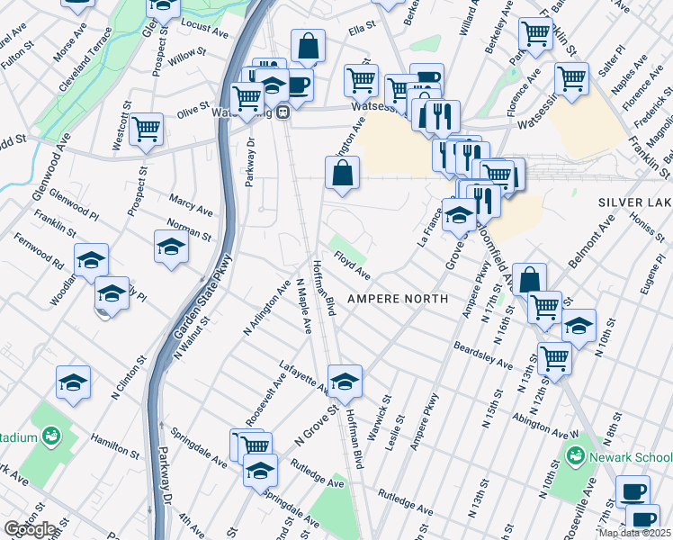 map of restaurants, bars, coffee shops, grocery stores, and more near 152 Floyd Avenue in Bloomfield