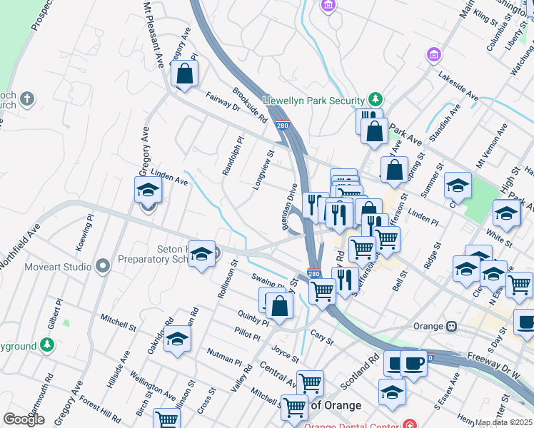 map of restaurants, bars, coffee shops, grocery stores, and more near 24 Hutton Avenue in West Orange