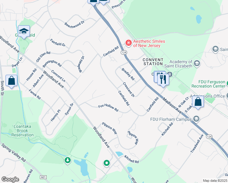 map of restaurants, bars, coffee shops, grocery stores, and more near 1 West Drive in Morristown