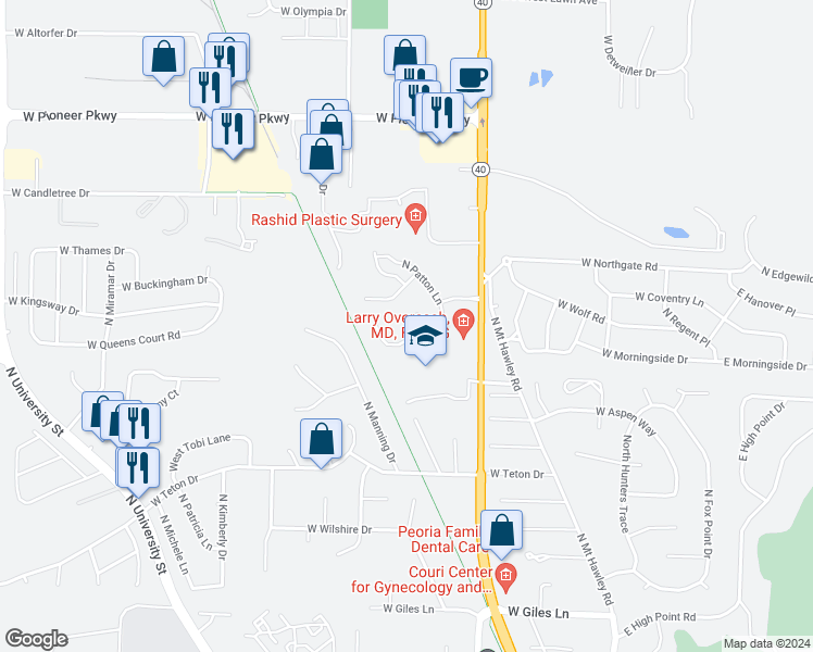 map of restaurants, bars, coffee shops, grocery stores, and more near 7421 North Brittany Park Place in Peoria