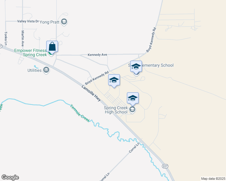 map of restaurants, bars, coffee shops, grocery stores, and more near 14650 Lamoille Highway in Spring Creek