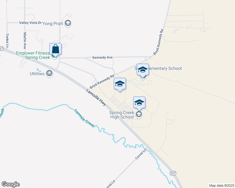 map of restaurants, bars, coffee shops, grocery stores, and more near 14650 Lamoille Highway in Spring Creek