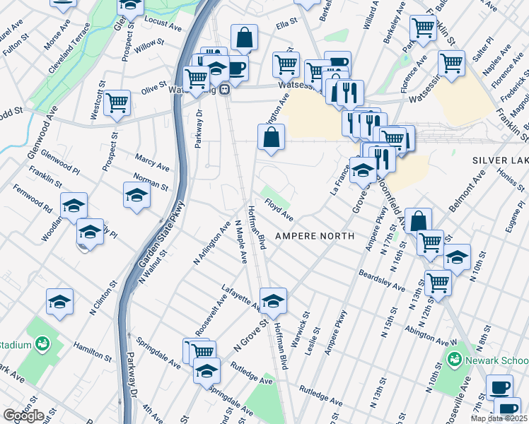 map of restaurants, bars, coffee shops, grocery stores, and more near 152 Floyd Avenue in Bloomfield