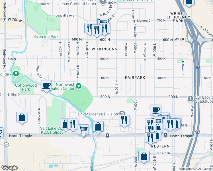 map of restaurants, bars, coffee shops, grocery stores, and more near 1144 Simondi Avenue in Salt Lake City