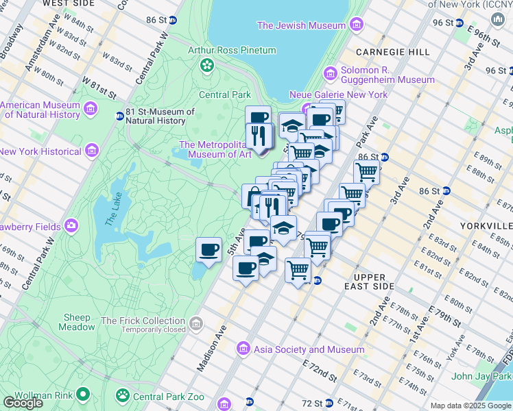 map of restaurants, bars, coffee shops, grocery stores, and more near 5050 5th Avenue in New York