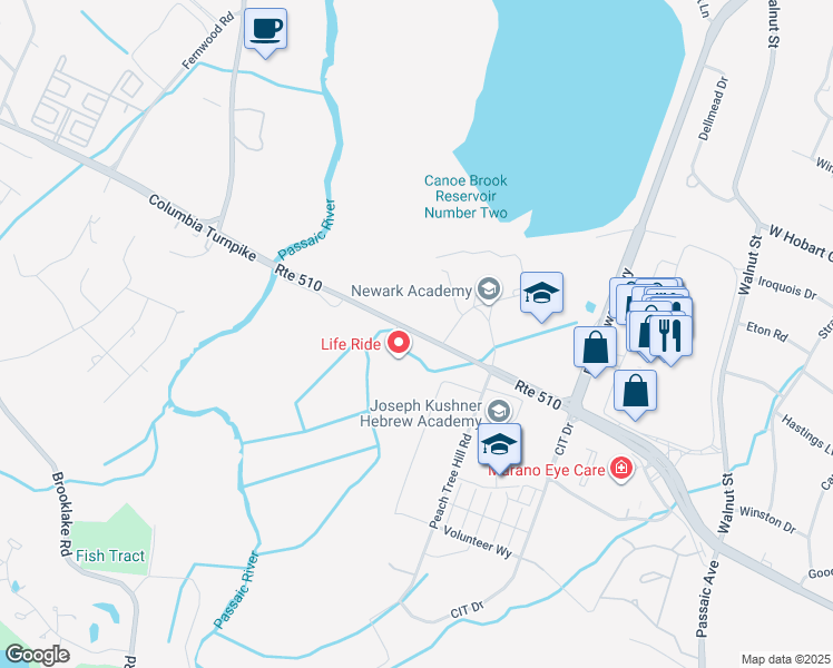 map of restaurants, bars, coffee shops, grocery stores, and more near 70 South Orange Avenue in Livingston