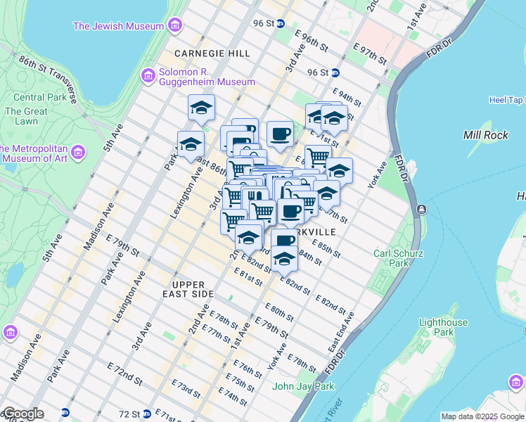 map of restaurants, bars, coffee shops, grocery stores, and more near in New York