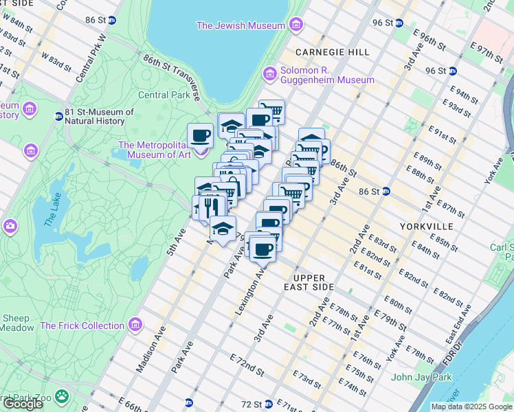 map of restaurants, bars, coffee shops, grocery stores, and more near in New York