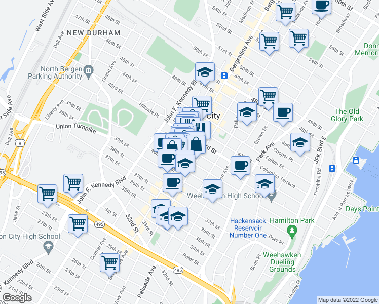 map of restaurants, bars, coffee shops, grocery stores, and more near in Union City