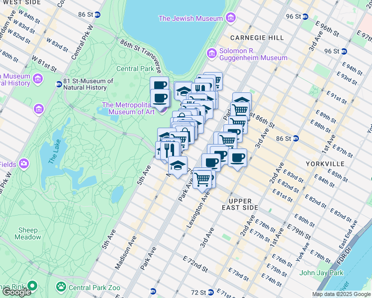 map of restaurants, bars, coffee shops, grocery stores, and more near in New York