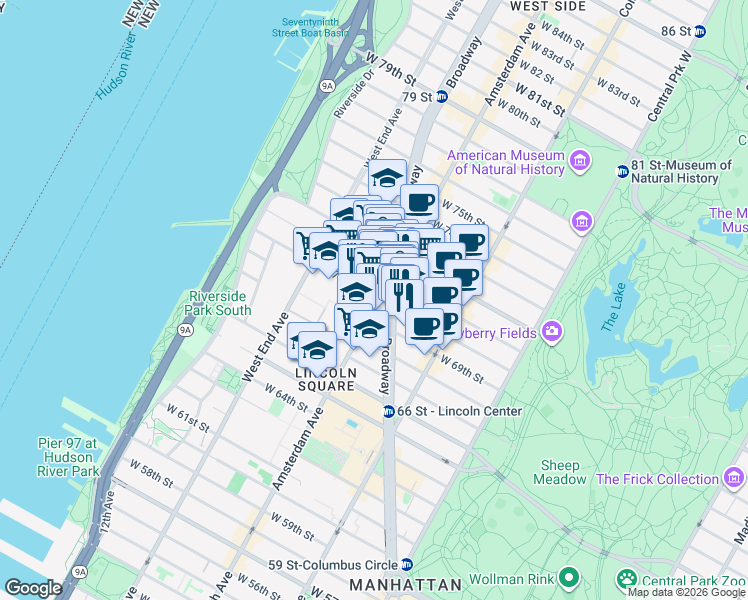 map of restaurants, bars, coffee shops, grocery stores, and more near in New York