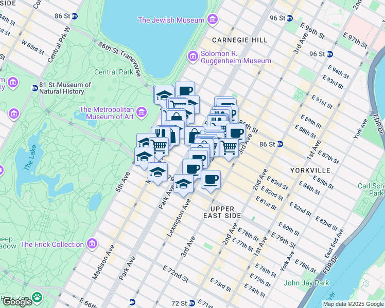 map of restaurants, bars, coffee shops, grocery stores, and more near in New York
